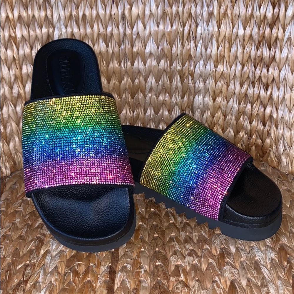 NIB 🌈Rhinestone Rainbow Slides Sandals
